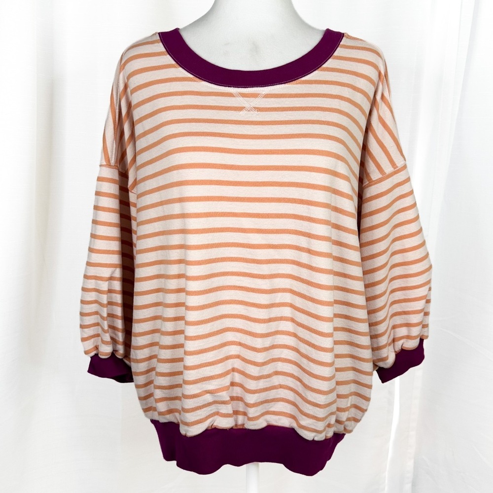 Pilcro Anthropologie Niki Bubble Sweatshirt XL Orange Stripe Purple Oversized